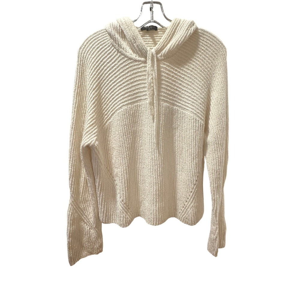 Rag Bone New York Cream Ribbed Knit Hoodie Sweater Size S Organic Cotton Nylon